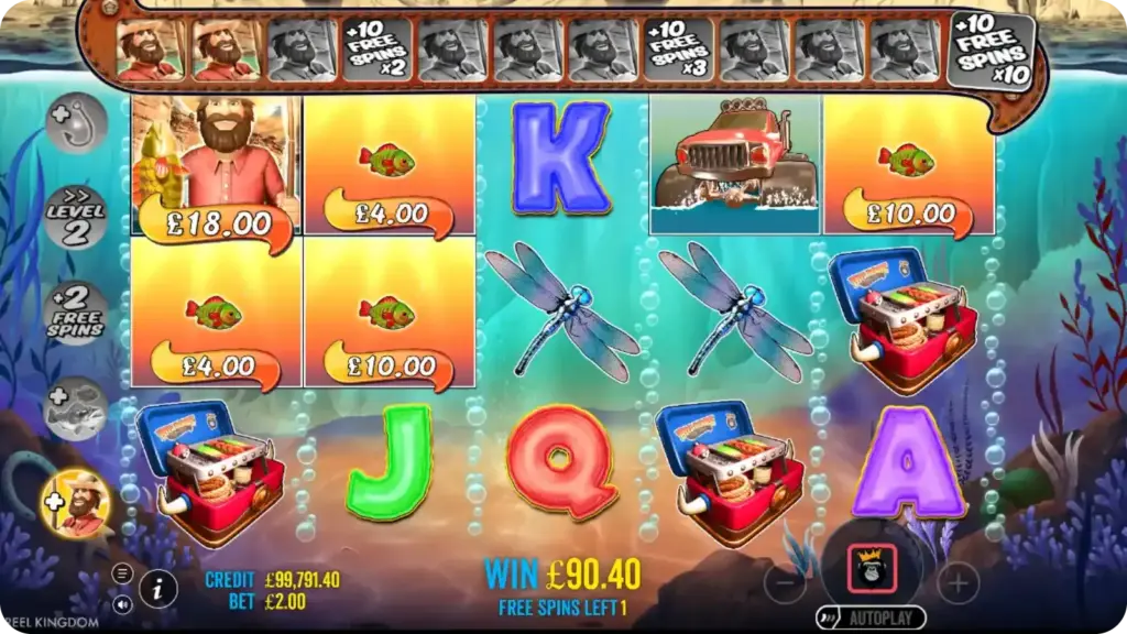 Fisherman Wild samlar alla Money symbol värden under Free Spins i Big Bass Splash no deposit bonus