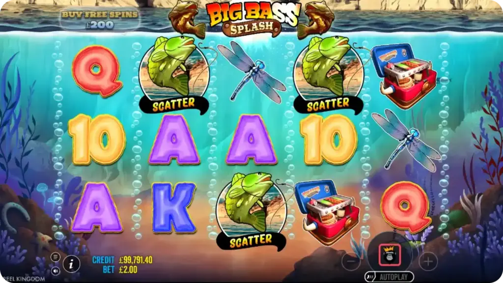 Scatter symbol som triggar Free Spins med 10 till 20 spins i Big Bass Splash Bonus Buy
