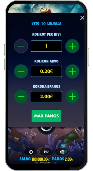 Slot insatspanel med reglaget inställt på ett värde mellan 1 SEK och 2 500 SEK per snurr innan spelomgången startas